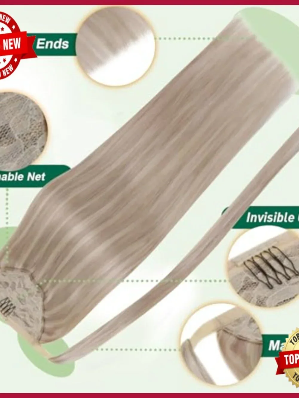 16 Inch Human Hair Ponytail Extension 80G Wrap Around Clip In Volume